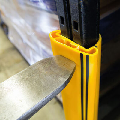 ตัวป้องกันพาเลทแร็คสำหรับงานหนัก อุปกรณ์ป้องกันเสาพาเลทแร็คในคลังสินค้า การ์ดพลาสติกที่ยืดหยุ่นสำหรับป้องกันเสา